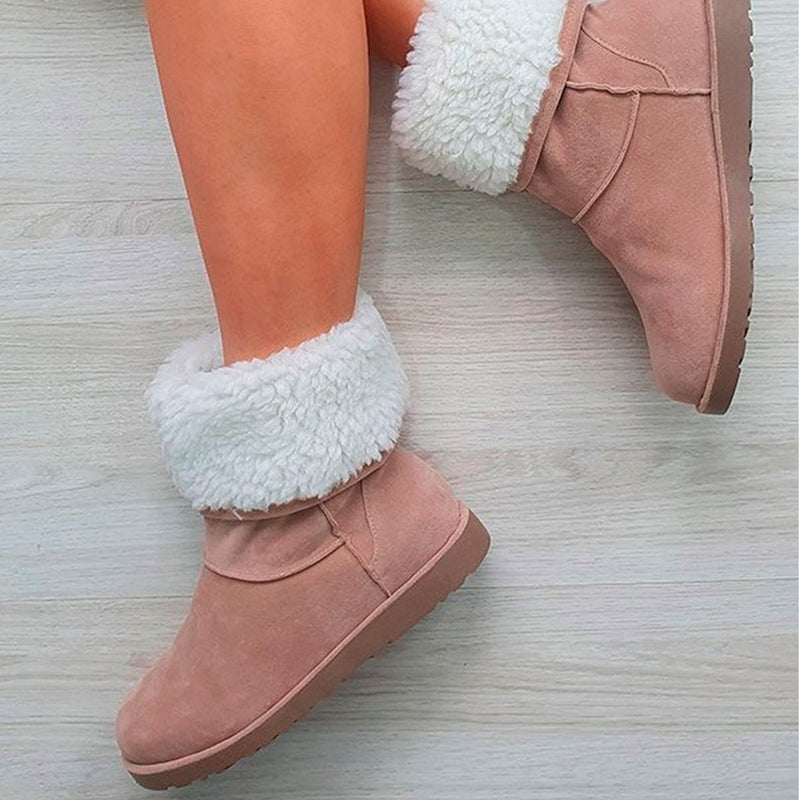 Bota Feminina Uggui Bege com Branco Forrada Com Pelos Para Frio Inverno Neve