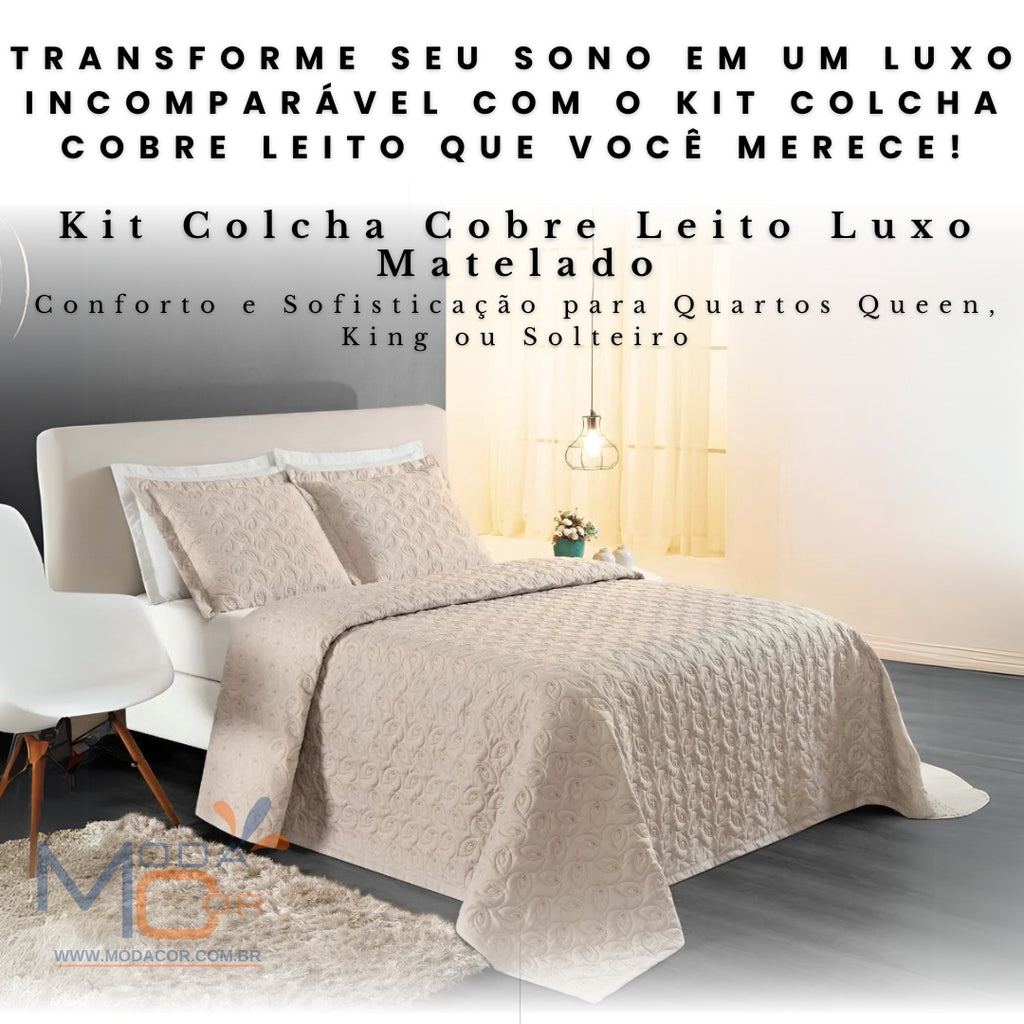Kit Colcha Cobre Leito Luxo Matelado Queen Casal King Solteiro Padrão Premium – ComfortLuxe™