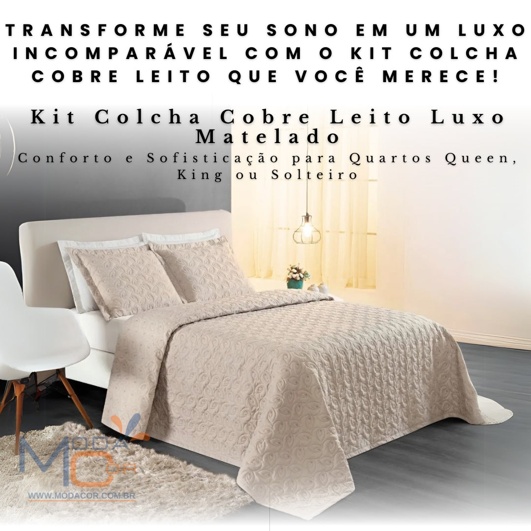 Kit Colcha Cobre Leito Luxo Matelado Queen Casal King Solteiro Padrão Premium – ComfortLuxe™