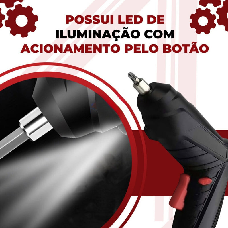 Kit Parafusadeira/Furadeira 48 Pçs À Bateria Carregador Usb