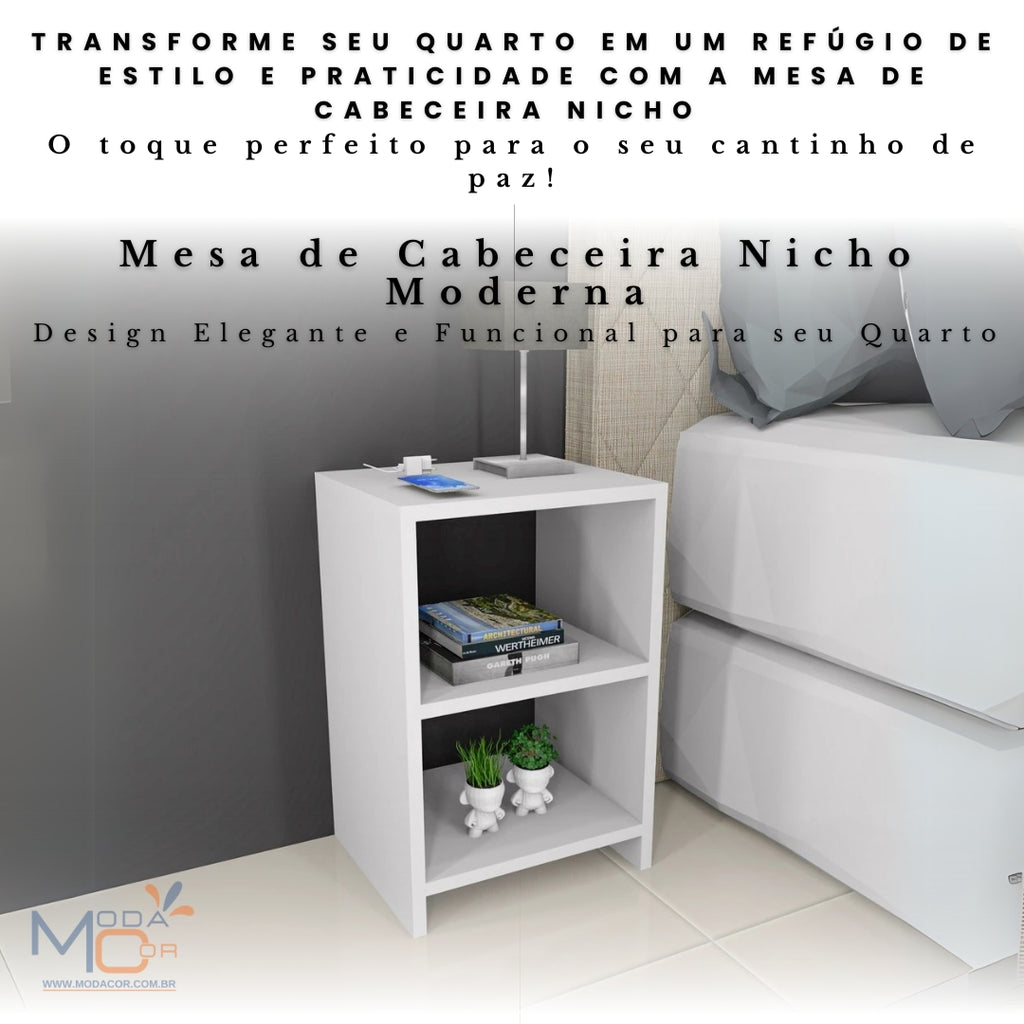 Mesa de Cabeceira Nicho Quarto Bidê Criado Mudo MDF Branco Moderna Compacta – ZenMoble™