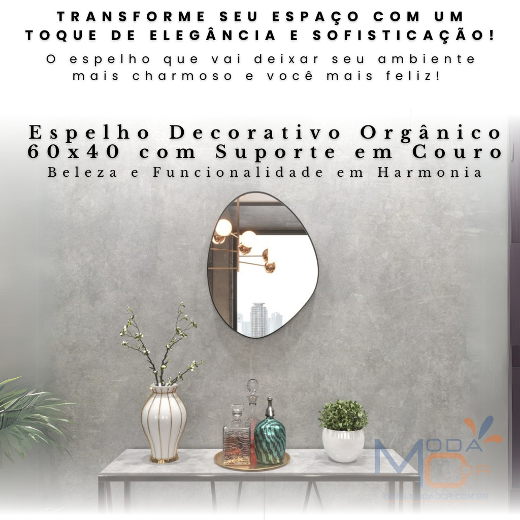 Espelho decorativo Lyra™ em banheiro moderno com iluminação natural