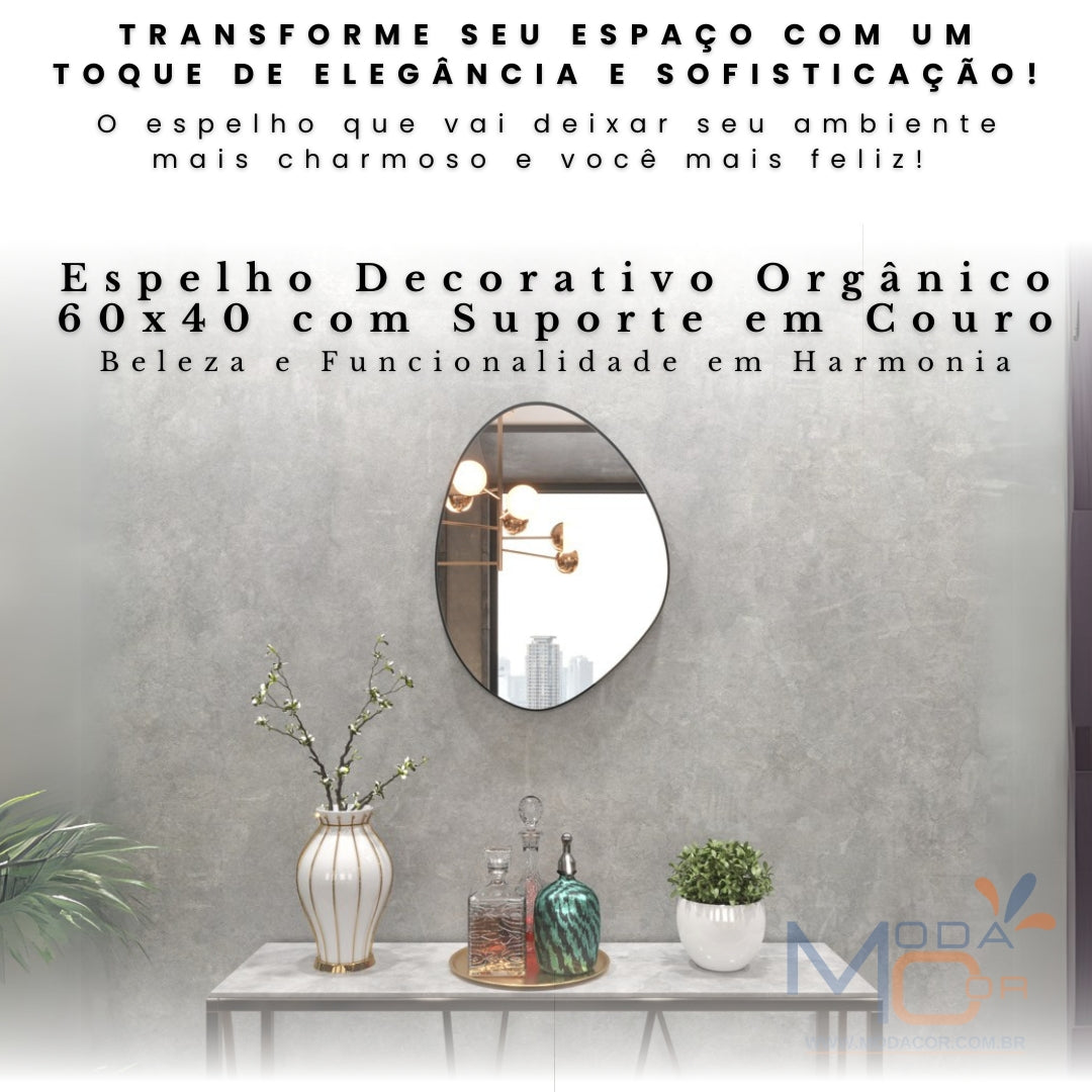 Espelho decorativo Lyra™ em banheiro moderno com iluminação natural