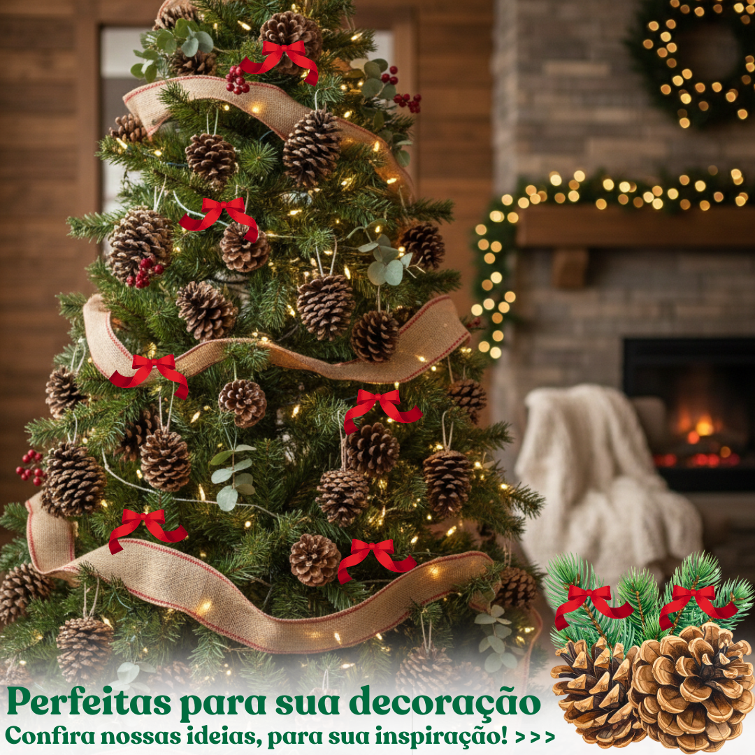 Pinhas Naturais Decorativas Natal - Kit 20 unidades