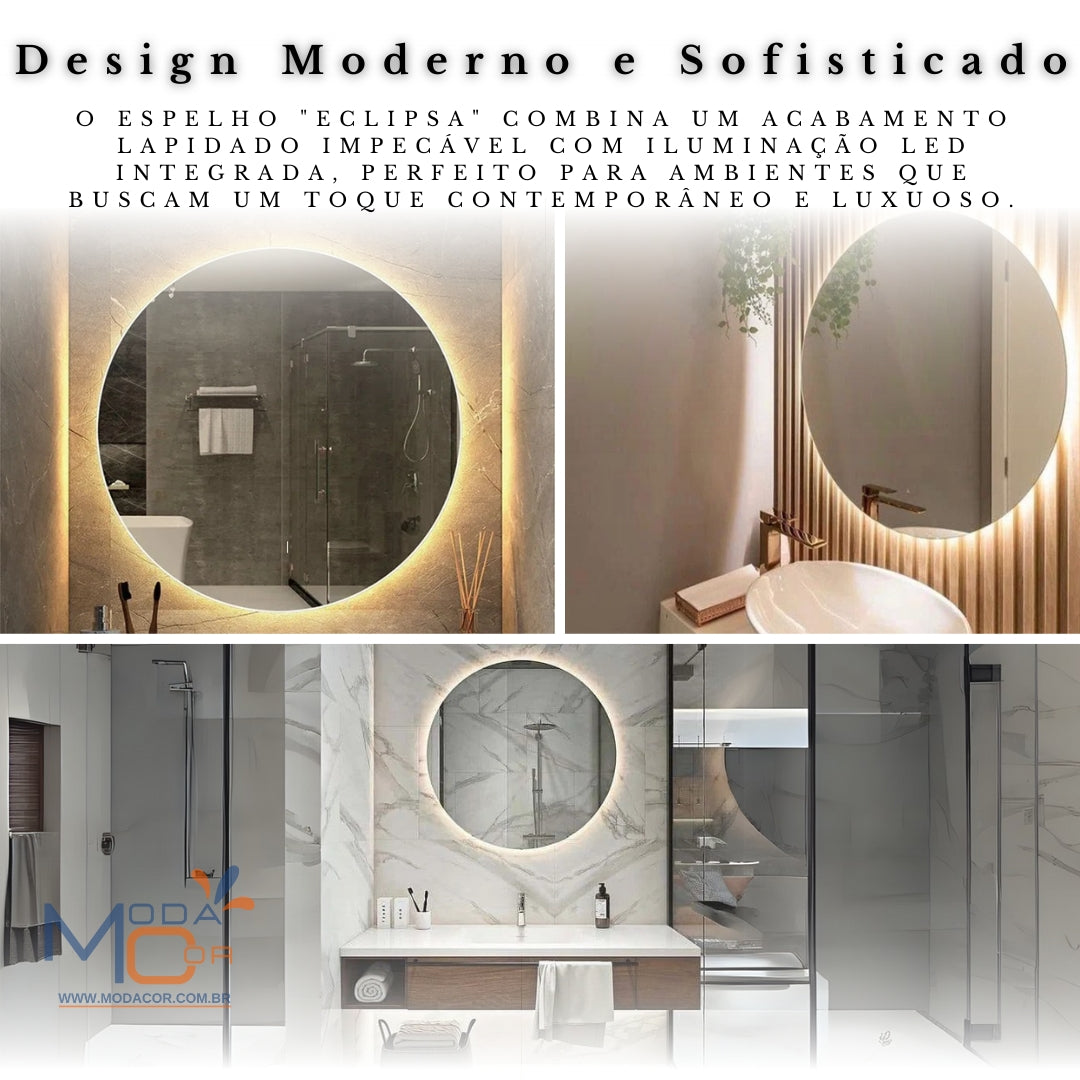 Espelho Redondo 40Cm X 40Cm Lapidado Led COM FONTE Ambiente Moderno Decoração Espelho Quarto