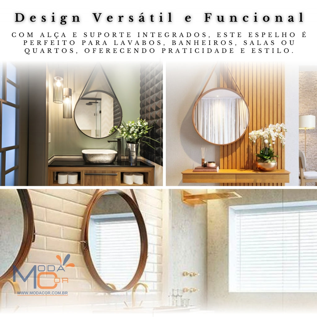 Espelho decorativo redondo no hall de entrada