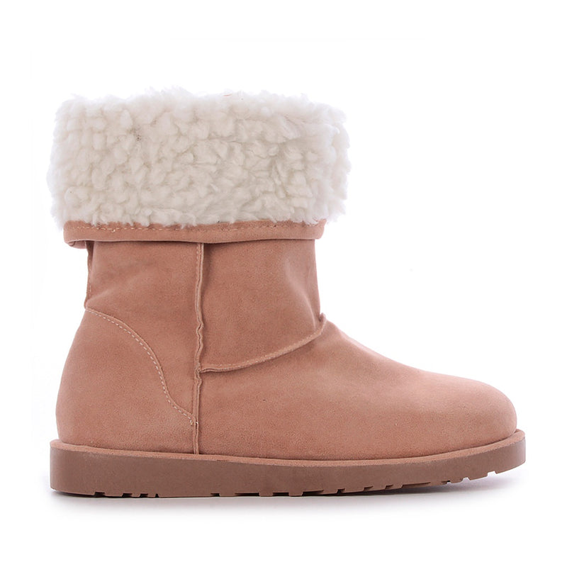 Bota Feminina Uggui Bege com Branco Forrada Com Pelos Para Frio Inverno Neve