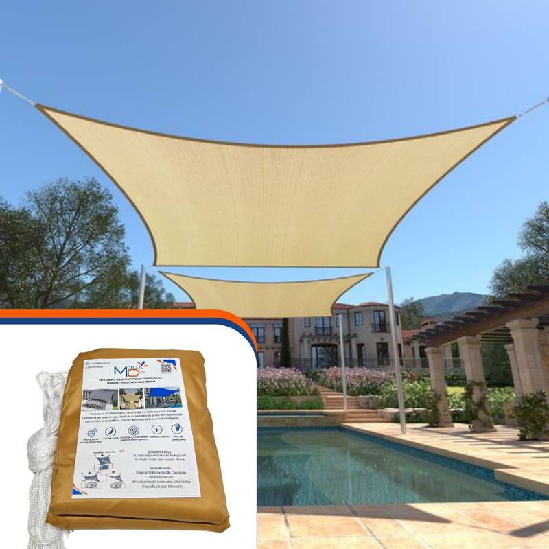 Tela de Sombreamento Toldo Portátil Impermeável com Proteção UV 50+ Flexível e Ultra Resistente + Cordas (BRINDE)