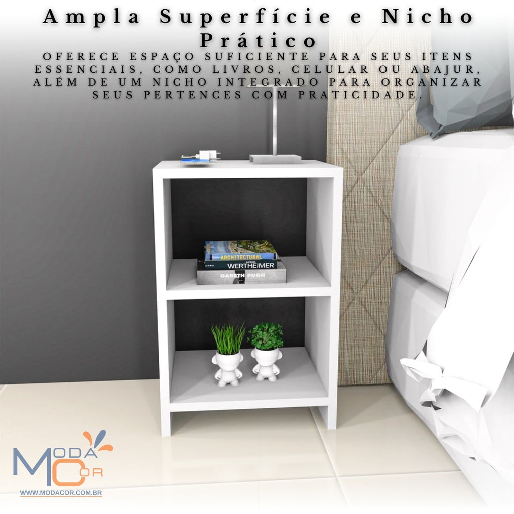 Mesa de Cabeceira Nicho Quarto Bidê Criado Mudo MDF Branco Moderna Compacta – ZenMoble™