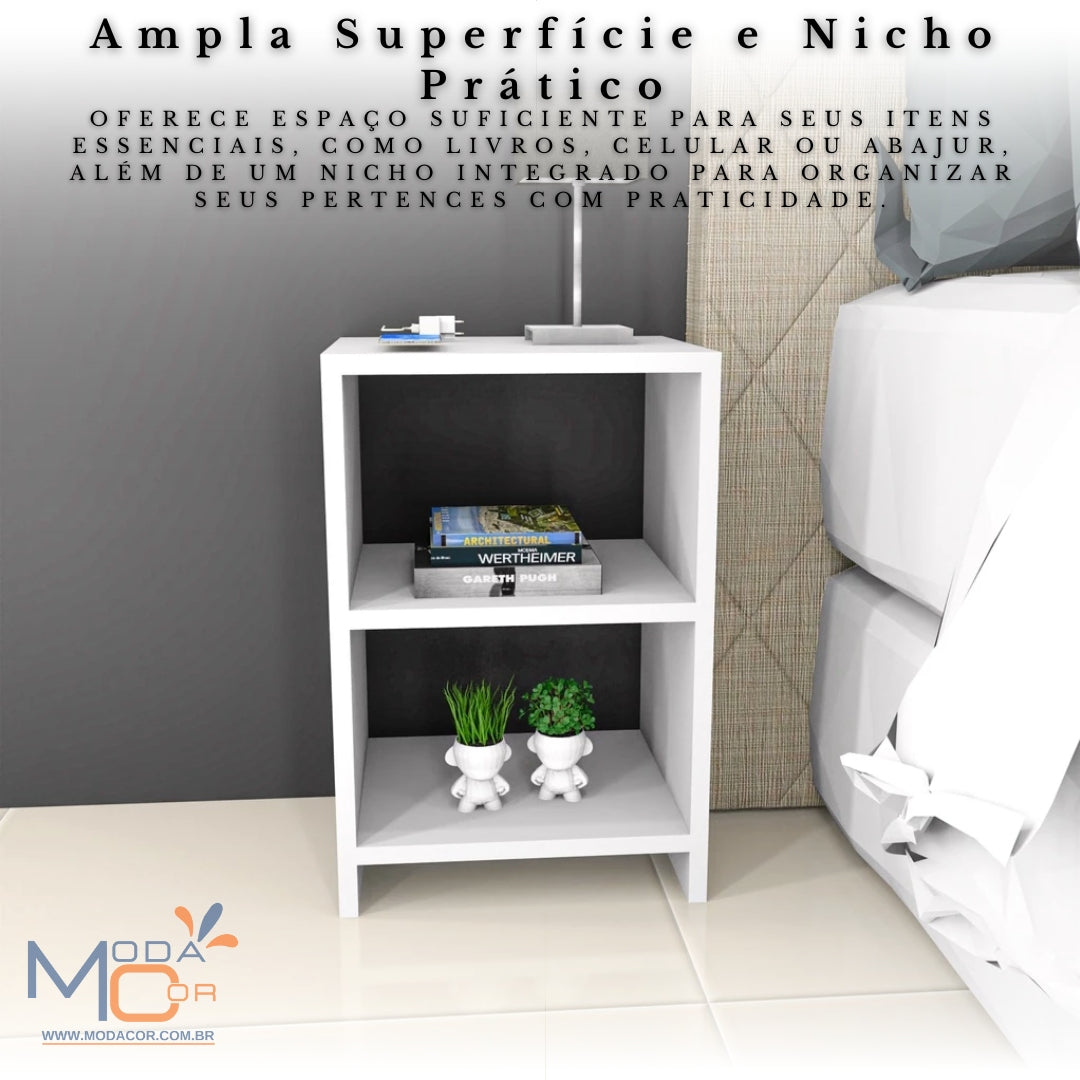 Mesa de Cabeceira Nicho Quarto Bidê Criado Mudo MDF Branco Moderna Compacta – ZenMoble™