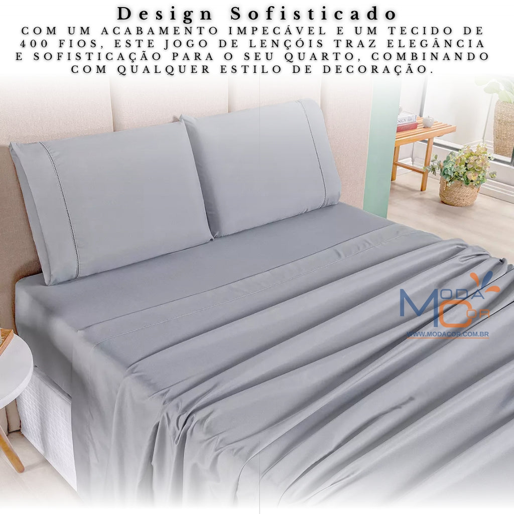 Jogo Lençol 3 Peças Casal Queen 400 Fios Micropercal Toque Suave Elástico Ponto Palito – SoftDream™