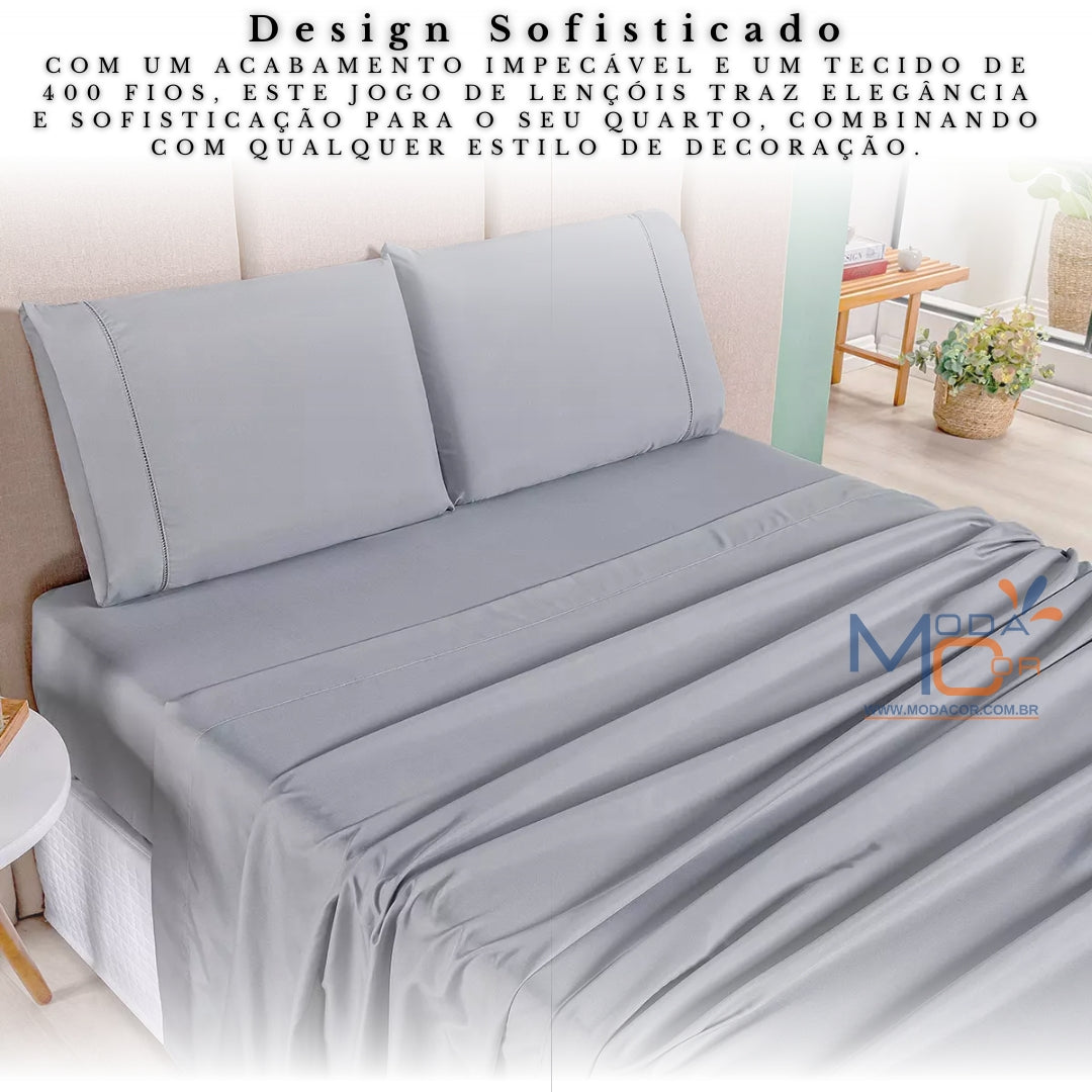 Jogo Lençol 3 Peças Casal Queen 400 Fios Micropercal Toque Suave Elástico Ponto Palito – SoftDream™