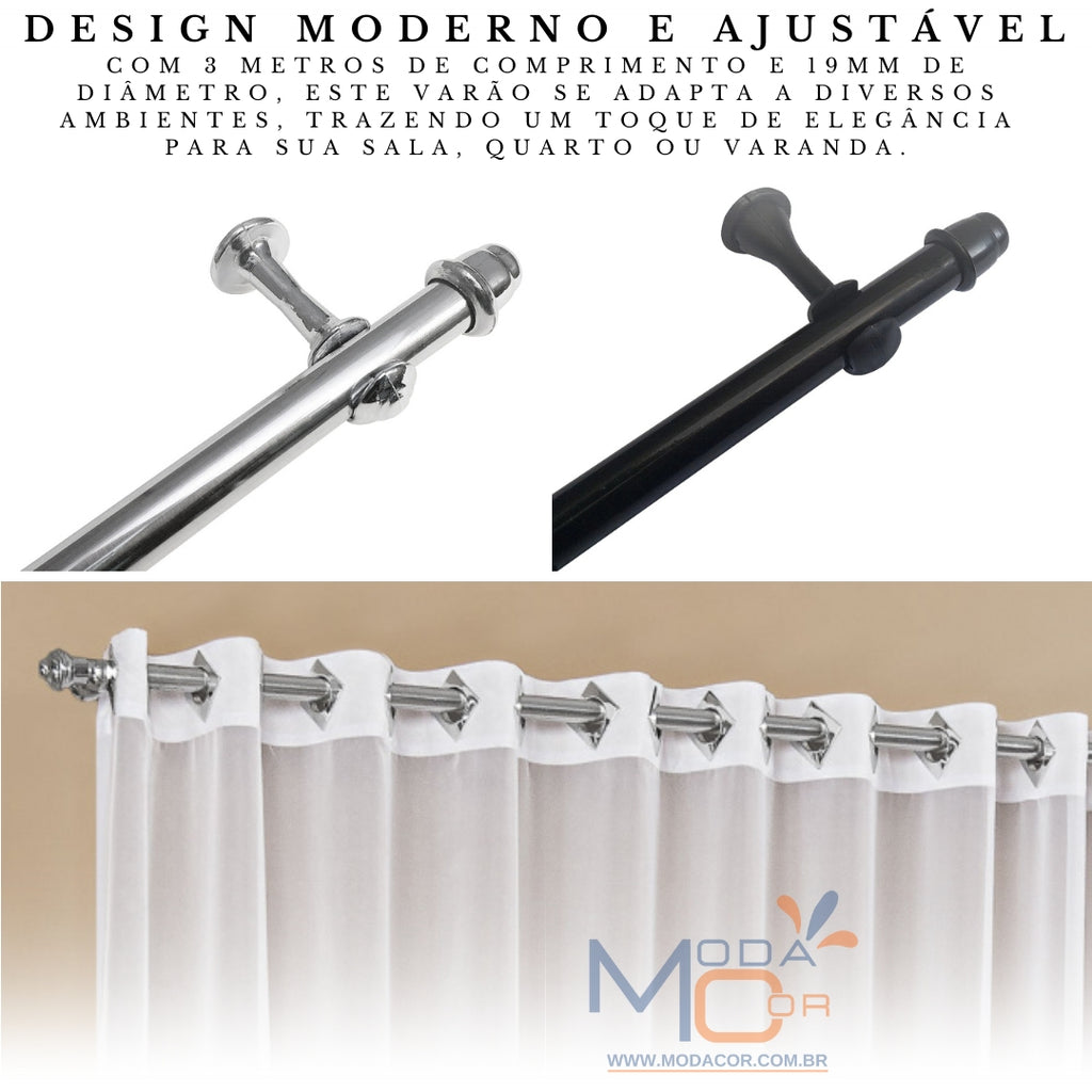 Varão para cortina 19mm várias cores acabamento cromado EleganceSteel