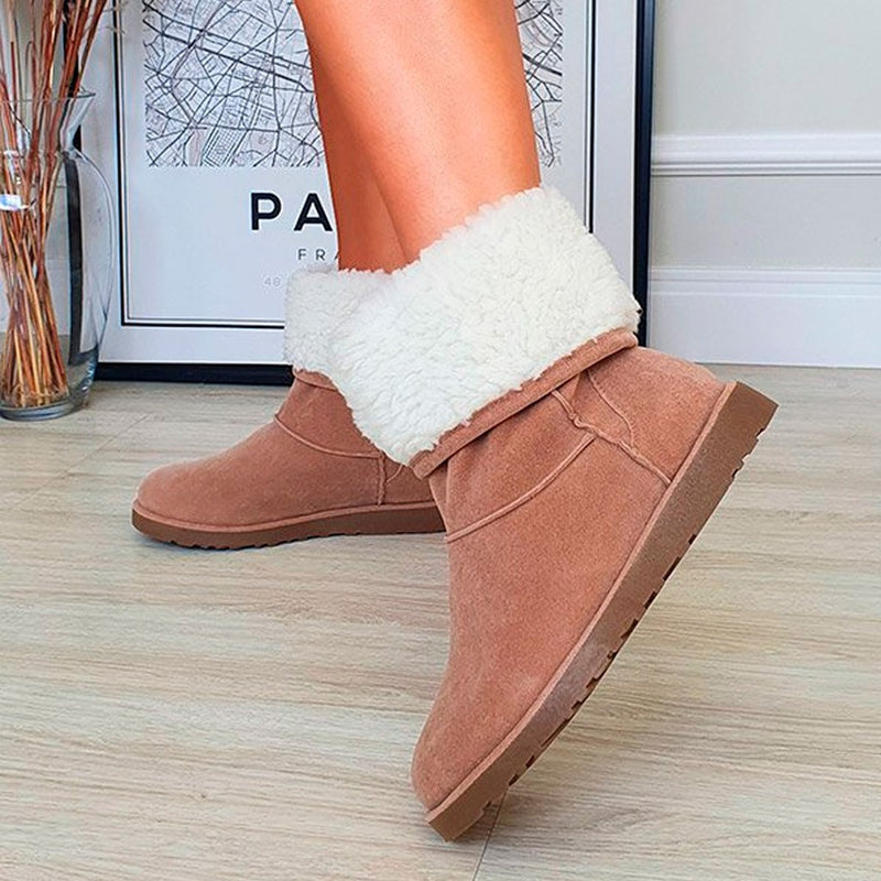 Bota Feminina Uggui Bege com Branco Forrada Com Pelos Para Frio Inverno Neve