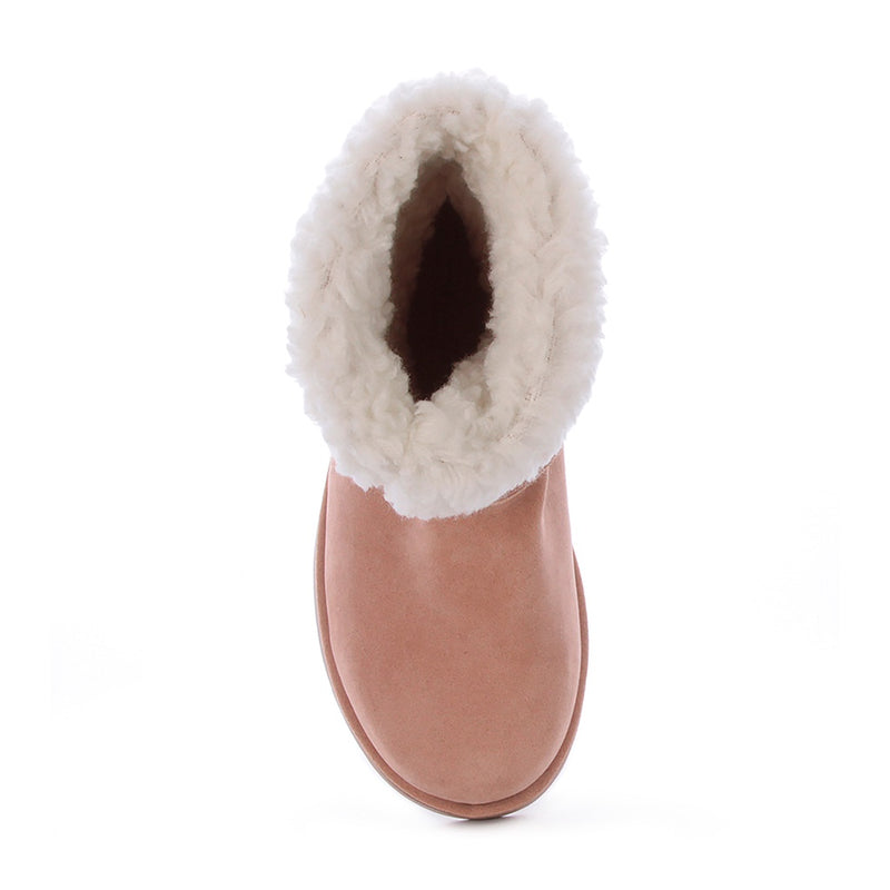 Bota Feminina Uggui Bege com Branco Forrada Com Pelos Para Frio Inverno Neve