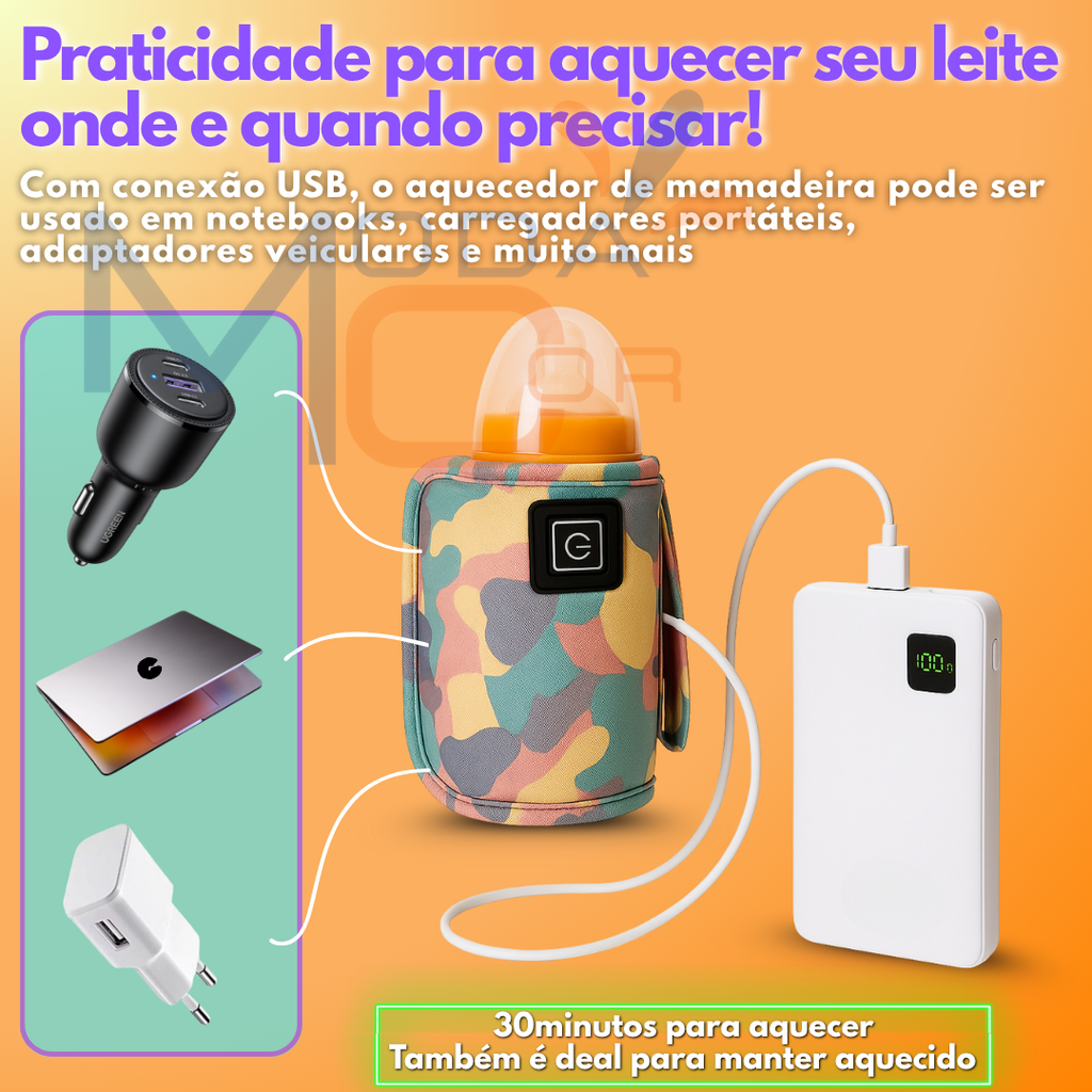 Aquecedor De Mamadeira Portátil Universal Leite Térmico Usb Viagem Passeio - Milky™