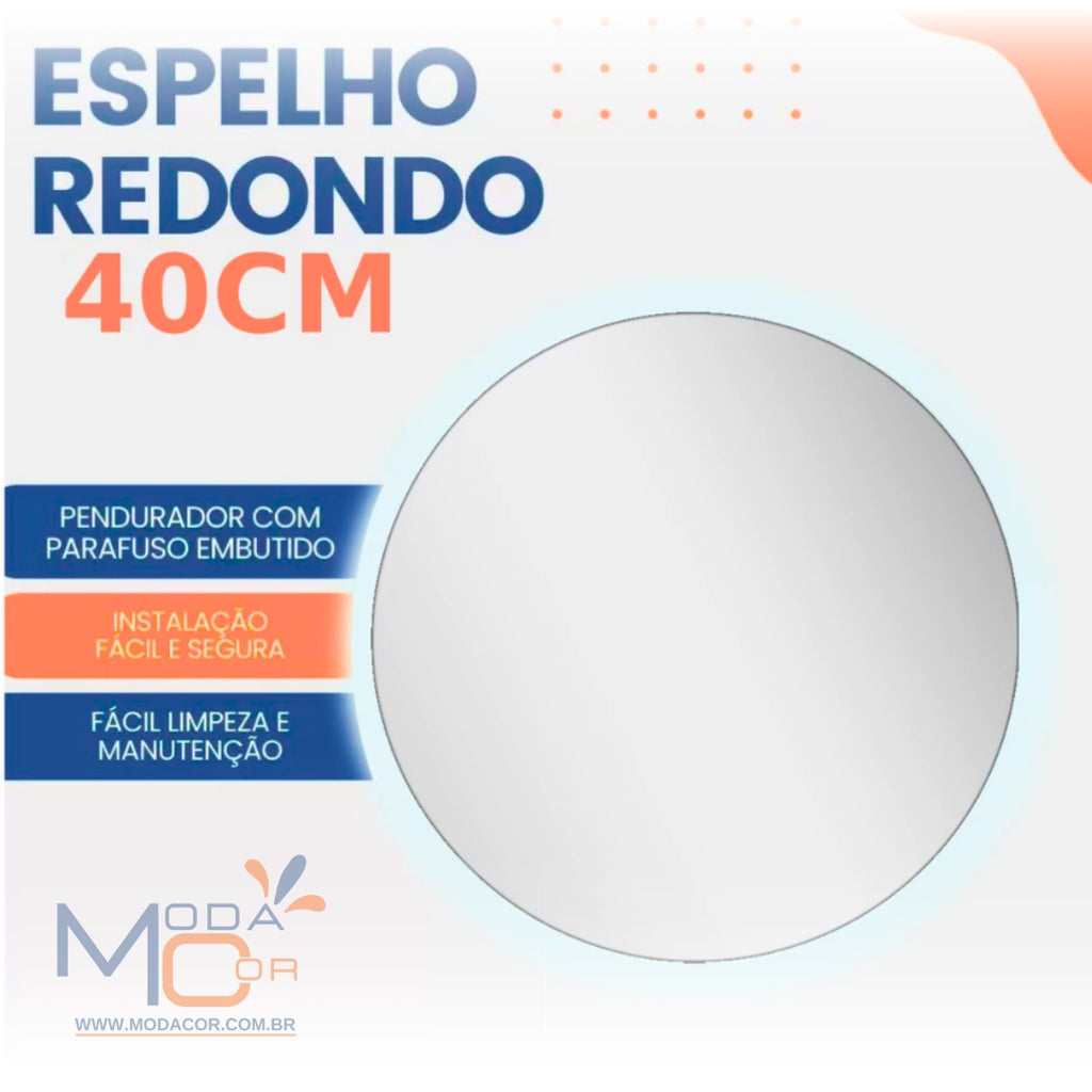 Espelho Redondo 40Cm X 40Cm Lapidado Led COM FONTE Ambiente Moderno Decoração Espelho Quarto