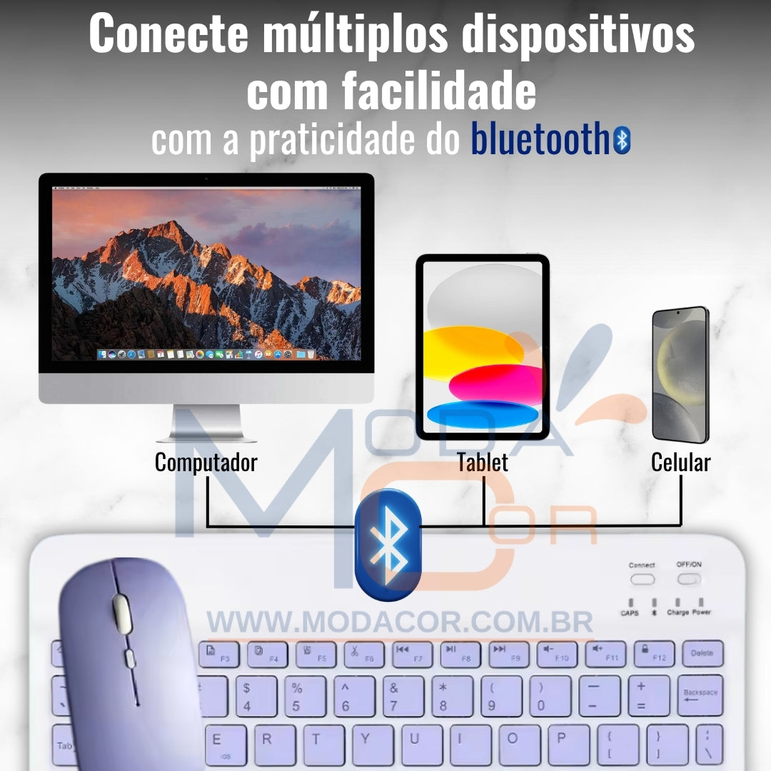 Kit Teclado e Mouse Bluetooth Sem Fio Portátil Leve Wireless Magnético Para Tablet Celular Tab S6 Lite iPad – SmartType™