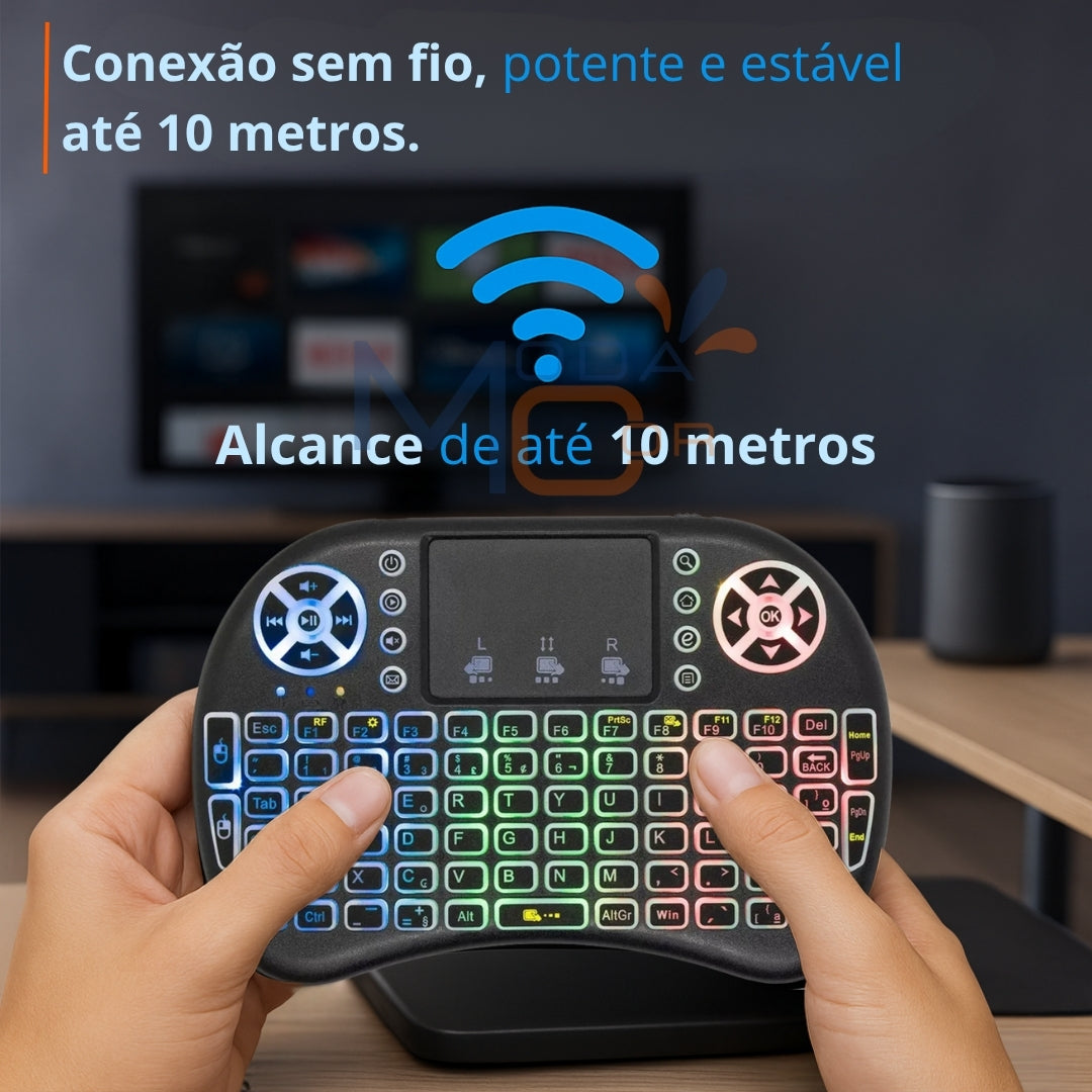 Teclado Controle Sem Fio Recarregável Mini Smart RGB Preto para TV, Box e PC - SmartKey™