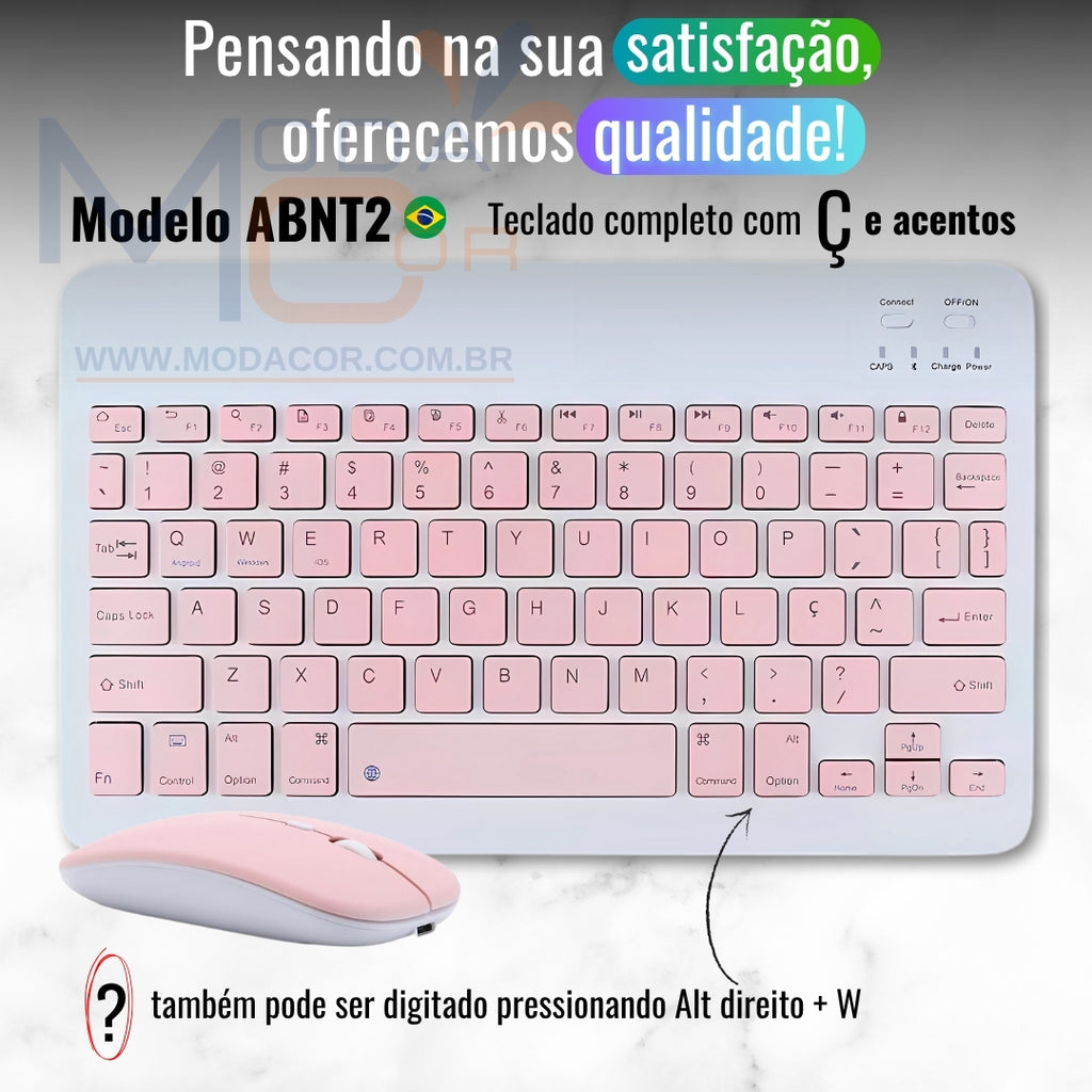 Kit Teclado e Mouse Bluetooth Sem Fio Portátil Leve Wireless Magnético Para Tablet Celular Tab S6 Lite iPad – SmartType™