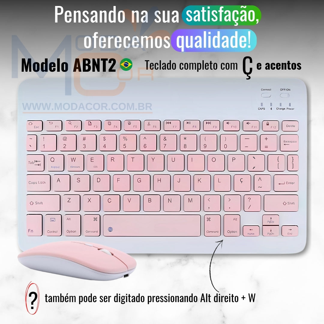 Kit Teclado e Mouse Bluetooth Sem Fio Portátil Leve Wireless Magnético Para Tablet Celular Tab S6 Lite iPad – SmartType™