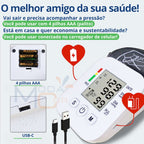 Medidor Pressão Digital Braço Automático Voz LCD Memória USB Pilha Branco Fácil Uso – Moda Cor™