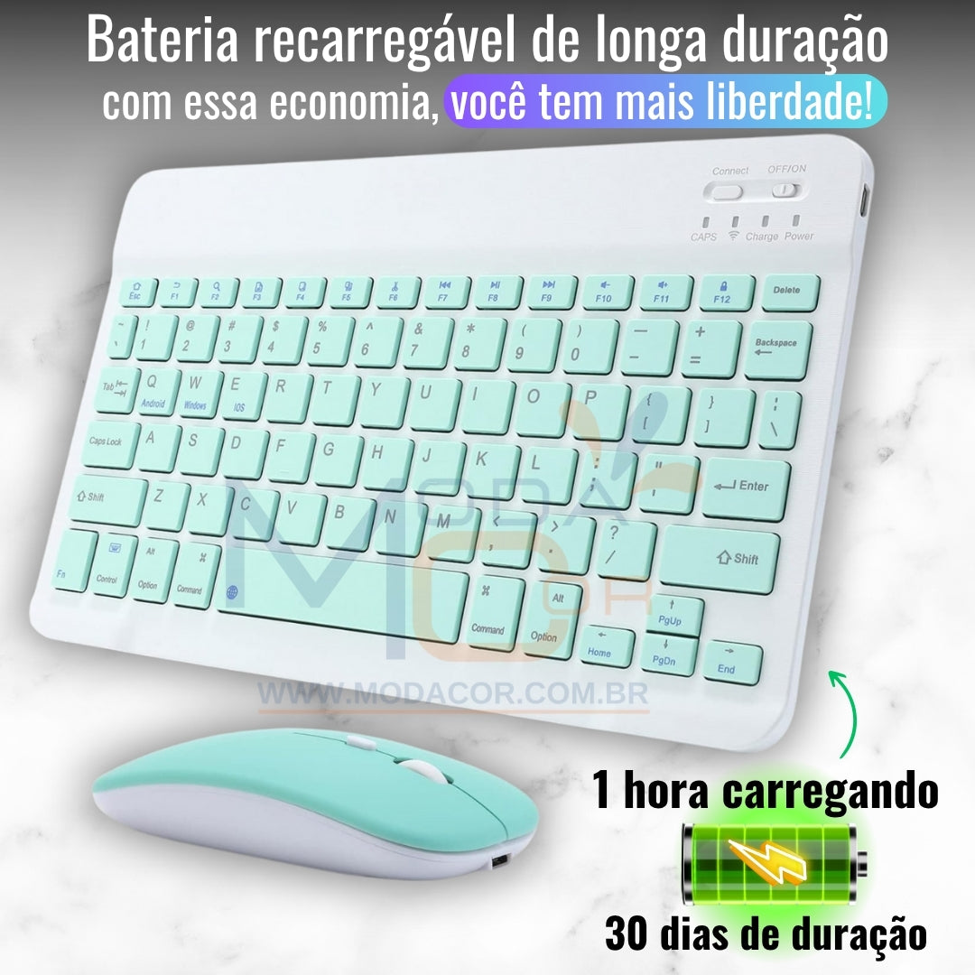 Kit Teclado e Mouse Bluetooth Sem Fio Portátil Leve Wireless Magnético Para Tablet Celular Tab S6 Lite iPad – SmartType™