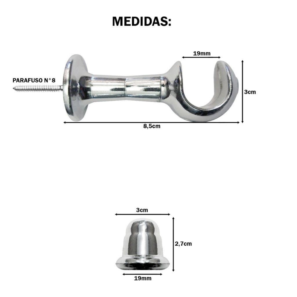 Kit varão cortina cromado com barras segmentadas EleganceSteel