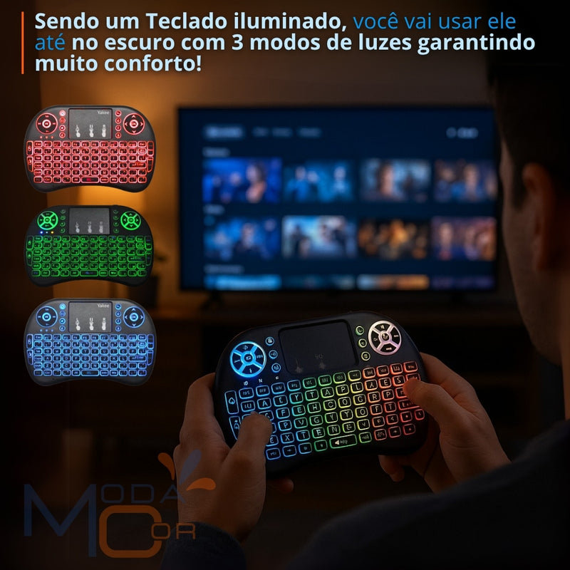 Teclado Controle Sem Fio Recarregável Mini Smart RGB Preto para TV, Box e PC - SmartKey™