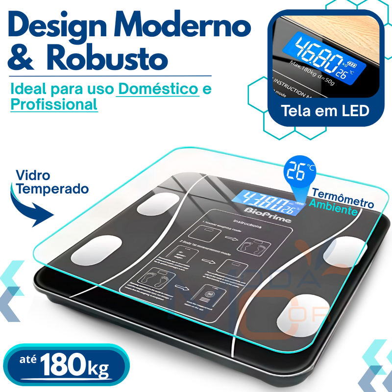 Balança de Bioimpedância Digital Inteligente com Bluetooth - BioPrime