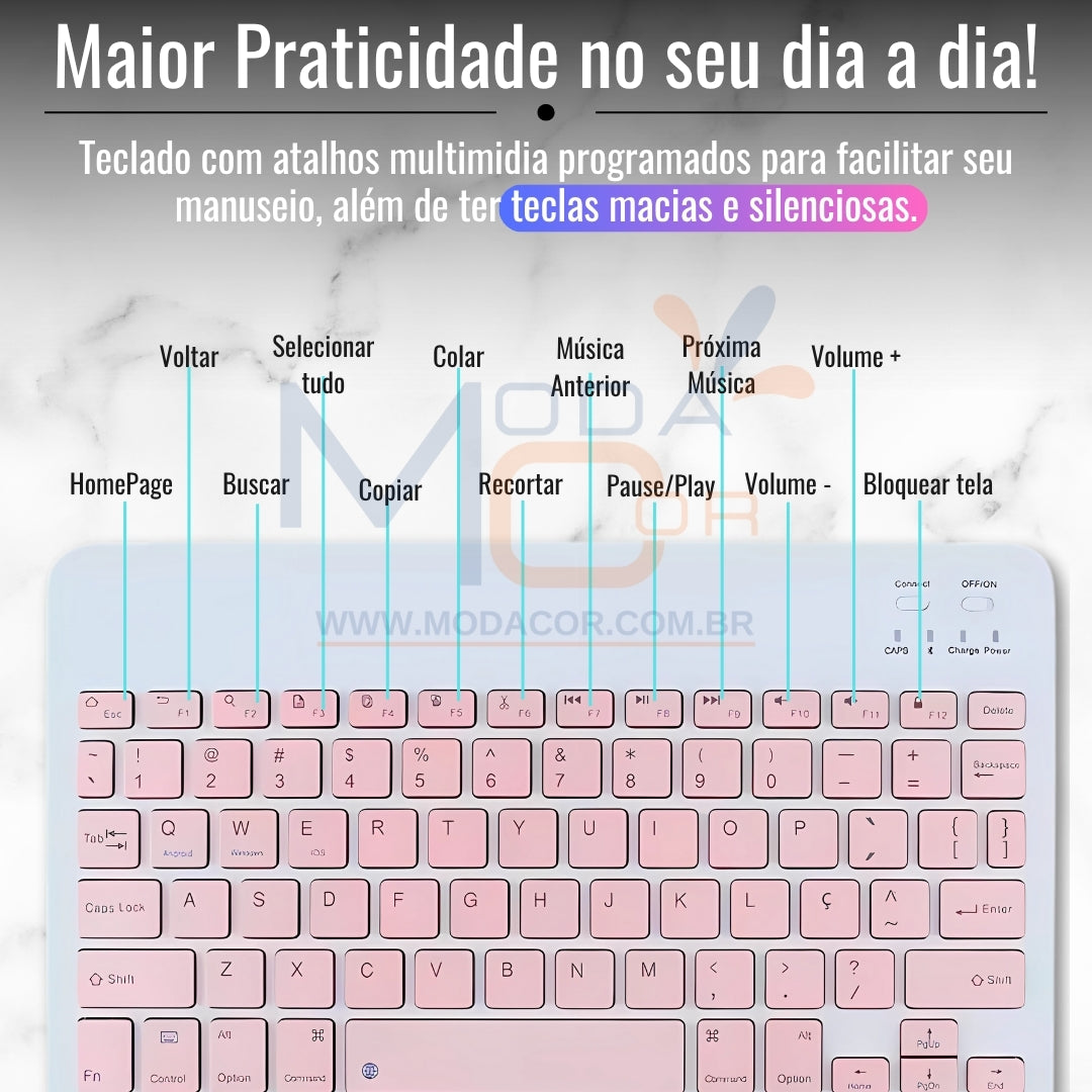 Kit Teclado e Mouse Bluetooth Sem Fio Portátil Leve Wireless Magnético Para Tablet Celular Tab S6 Lite iPad – SmartType™