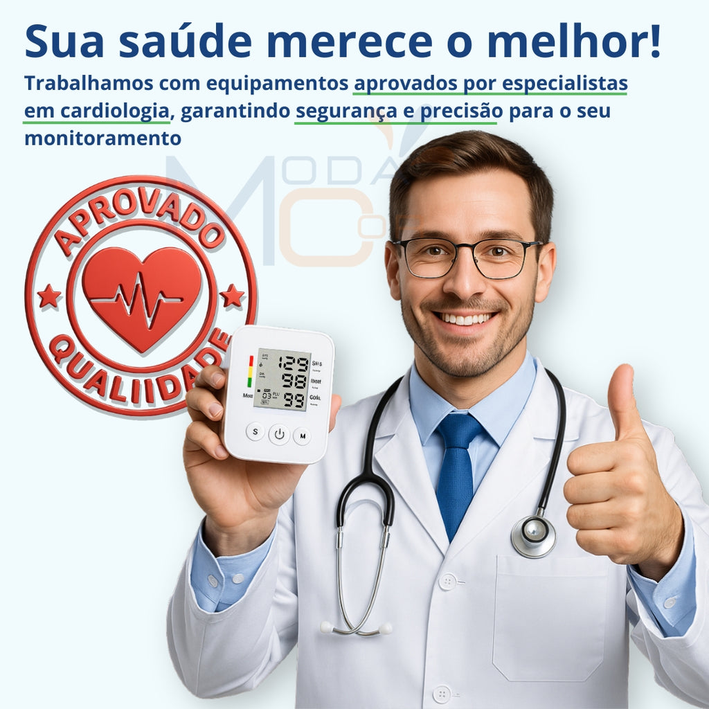 Medidor Pressão Digital Braço Automático Voz LCD Memória USB Pilha Branco Fácil Uso – Moda Cor™