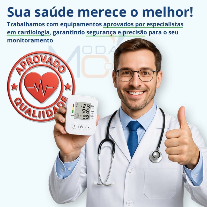 Medidor Pressão Digital Braço Automático Voz LCD Memória USB Pilha Branco Fácil Uso – Pressionix™