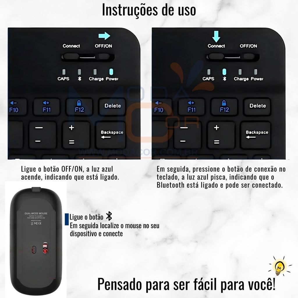 Kit Teclado e Mouse Bluetooth Sem Fio Portátil Leve Wireless Magnético Para Tablet Celular Tab S6 Lite iPad – SmartType™