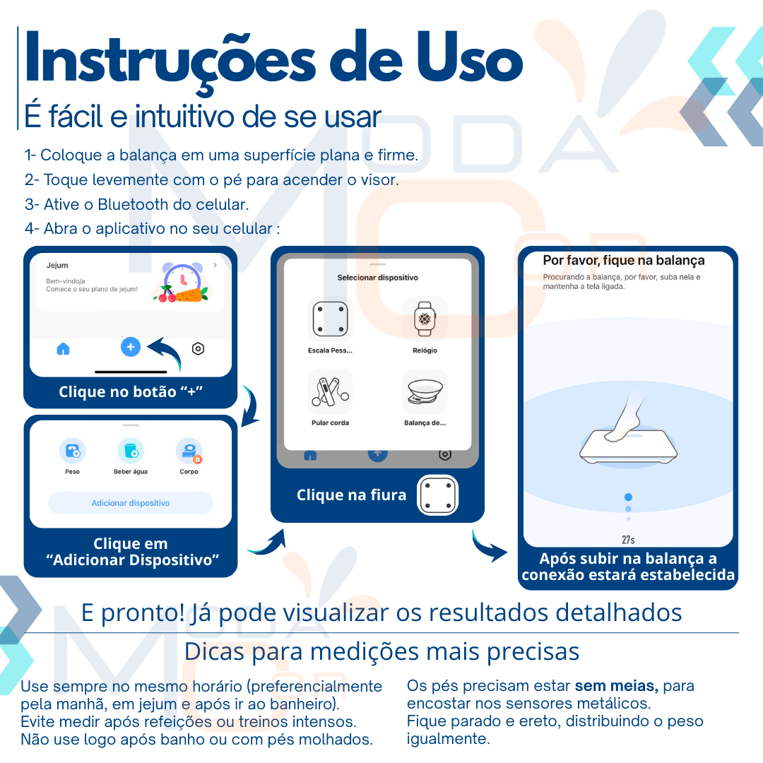 Balança de Bioimpedância Digital Inteligente com Bluetooth - Moda Cor