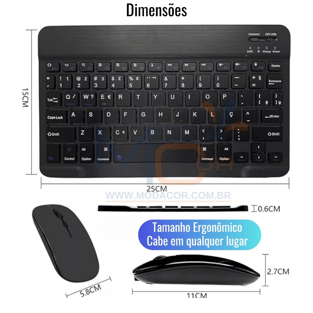Kit Teclado e Mouse Bluetooth Sem Fio Portátil Leve Wireless Magnético Para Tablet Celular Tab S6 Lite iPad – SmartType™