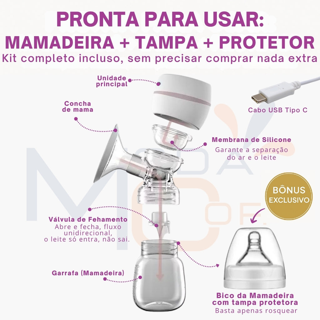 Bomba Tira Leite Portátil Recarregável Automática Extratora Elétrica para Amamentação Materno LactoBelle™