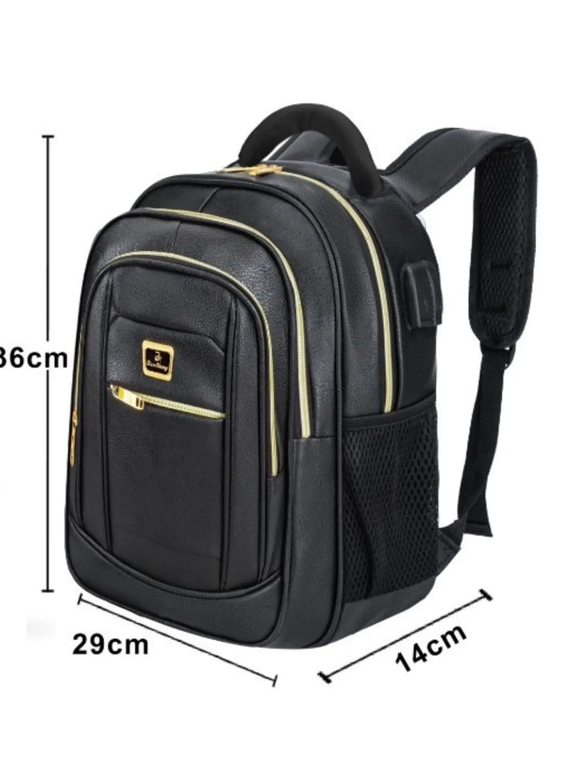 Mochila Escolar Faculdade Couro PU Zíper Dourado - SummitSeeker