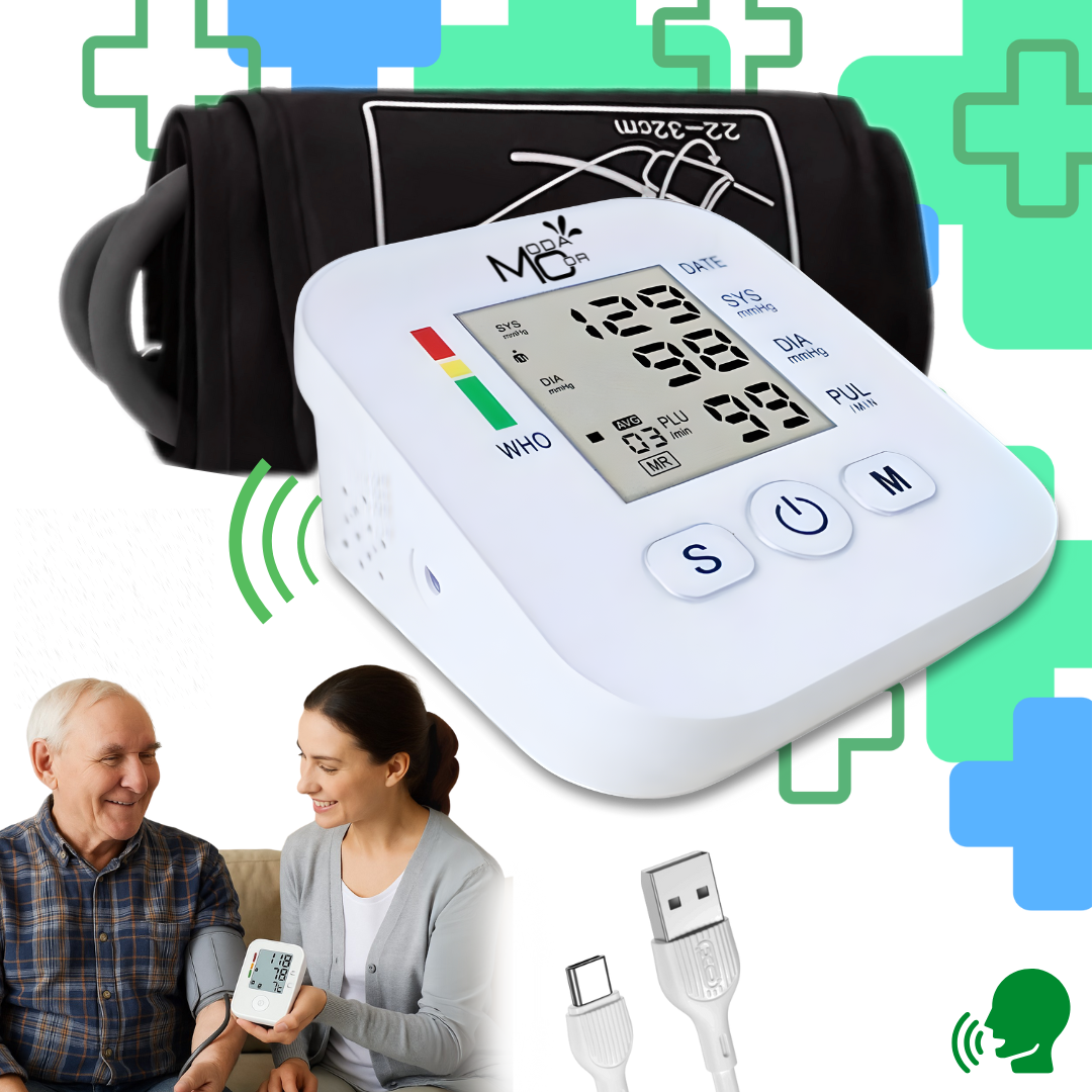 Medidor Pressão Digital Braço Automático Voz LCD Memória USB Pilha Branco Fácil Uso – Moda Cor™