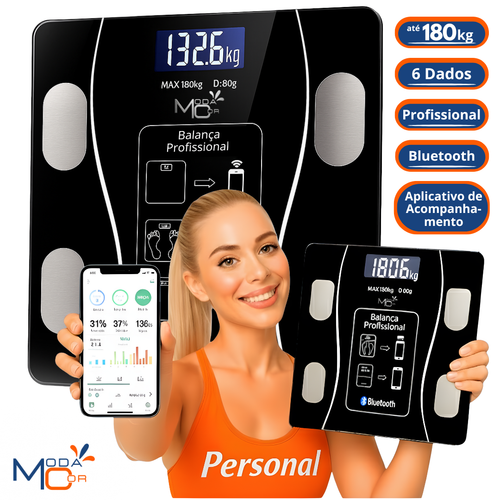Balança de Bioimpedância Digital Inteligente com Bluetooth - Moda Cor
