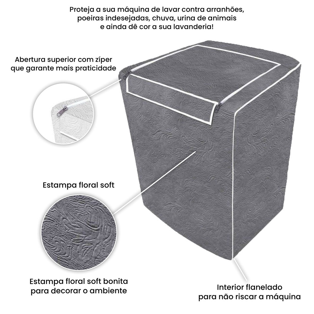 Capa Máquina de Lavar Impermeável Flanelada Zíper Electrolux Brastemp Consul Colormaq – LavProtec™