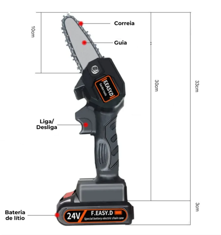 Motosserra Elétrica Portátil Recarregável  FastCut + Bateria MAX