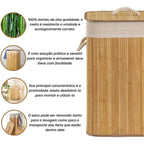 Cesto Roupa Suja Dobrável Bambu 70L Lavanderia Quarto Banheiro com Tampa Retangular Forrado BambuLuxe™