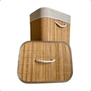 Cesto Roupa Suja Dobrável Bambu 70L Lavanderia Quarto Banheiro com Tampa Retangular Forrado BambuLuxe™