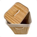 Cesto Roupa Suja Dobrável Bambu 70L Lavanderia Quarto Banheiro com Tampa Retangular Forrado BambuLuxe™