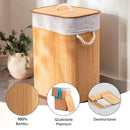 Cesto Roupa Suja Dobrável Bambu 70L Lavanderia Quarto Banheiro com Tampa Retangular Forrado BambuLuxe™