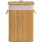 Cesto Roupa Suja Dobrável Bambu 70L Lavanderia Quarto Banheiro com Tampa Retangular Forrado BambuLuxe™