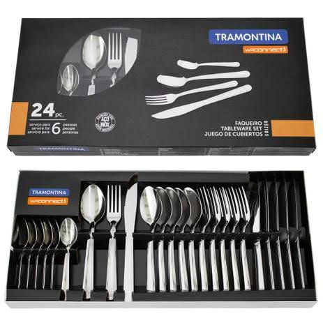 Faqueiro Inox 24 Peças Brilho Kit Mesa Posta Simples Utensílios Cozinha Búzios – LuxSet™