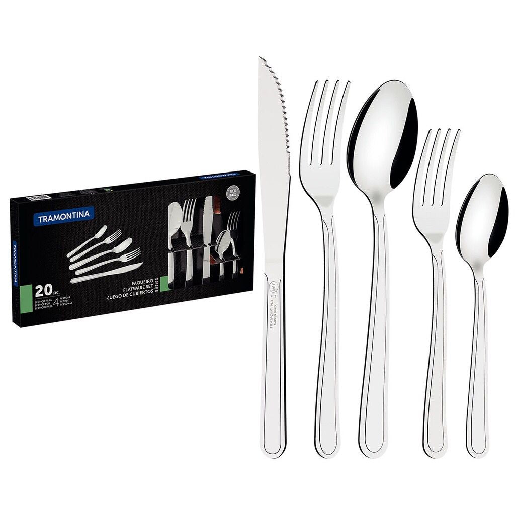 Faqueiro Inox 24 Peças Brilho Kit Mesa Posta Simples Utensílios Cozinha Búzios – LuxSet™