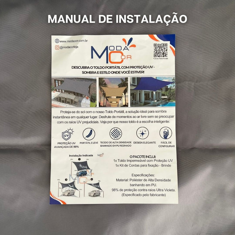 Tela de Sombreamento Sombrite Impermeável com Proteção UV 50+ Flexível e Ultra Resistente + Cordas e Kit Fixação de Brinde (BRINDE)